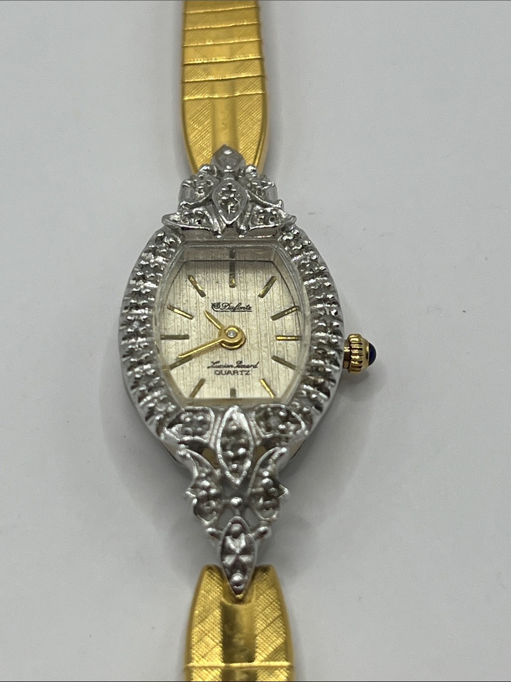 Dufonte Lucien PicLadies 17mm watch Gold Tone Diamond & Dark Blue Ruby Bezel - Picture 8 of 14